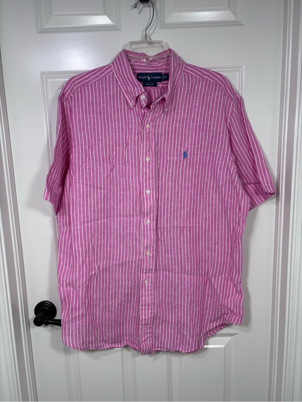 Ralph Lauren Classic Fit Linen Short Sleeve Button Down Shirt Men’s XL Pink